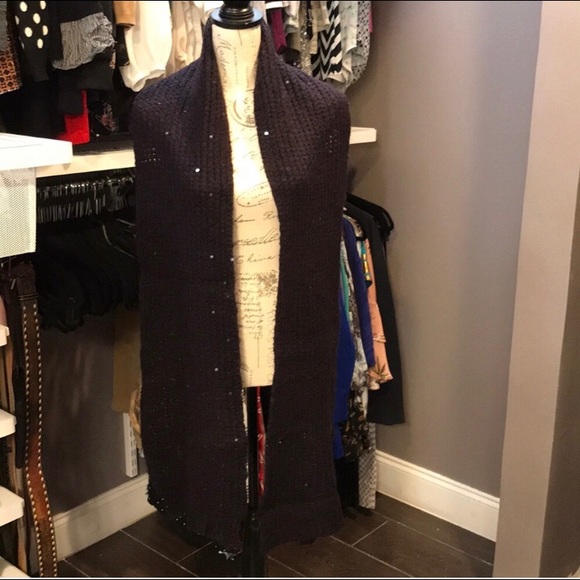Dark Purple Sequined Fall Knit Scarf - Add Glamour to Your Autumn Wardrobe - Picture 3 of 3